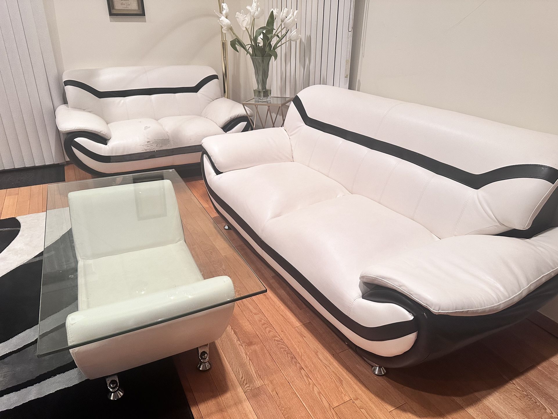 2 Leather Couches And Table Set