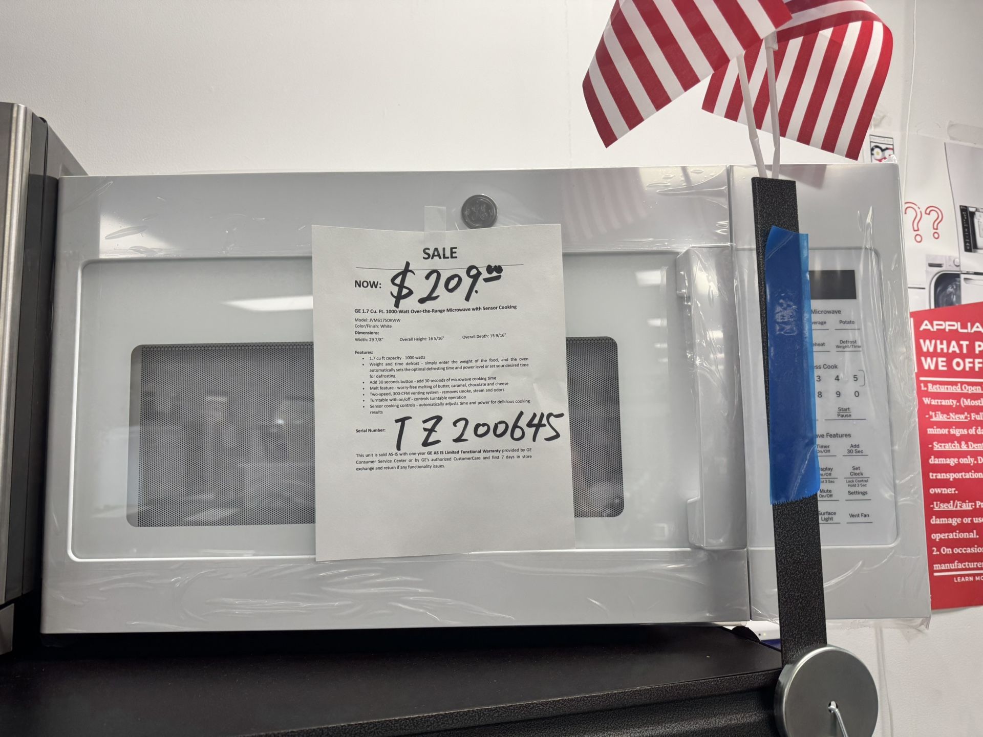 White 30” Over The Range Microwave With Sensor Cooking