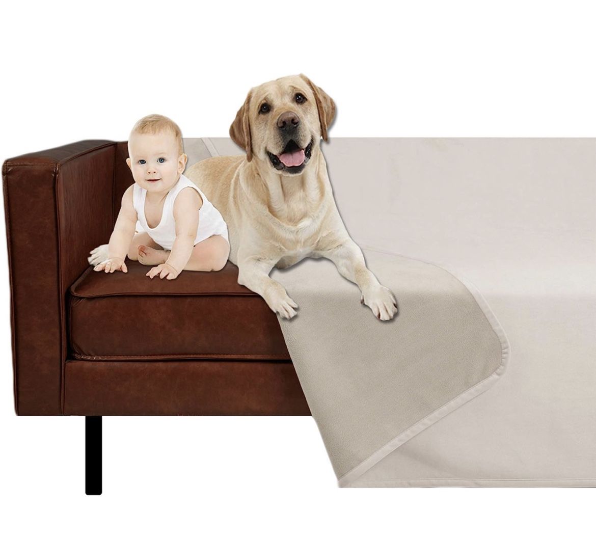 Ameritex Pet Bed Blanket Reversible 100% Waterproof Velvet Super Soft for Sofa and Bed (68x82 Inches, Cream+Beige)
