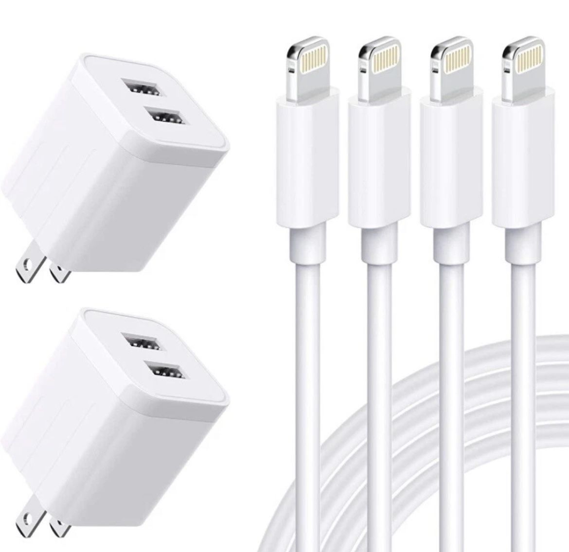 usb wall charger iphone charger 6ft (4pcs Cable, 2 Pcs Adapter)