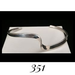 7" Handcrafted "Elaine Tahe" Sterling Silver Twisted Wave Cuff Bracelet, Made in USA, signed