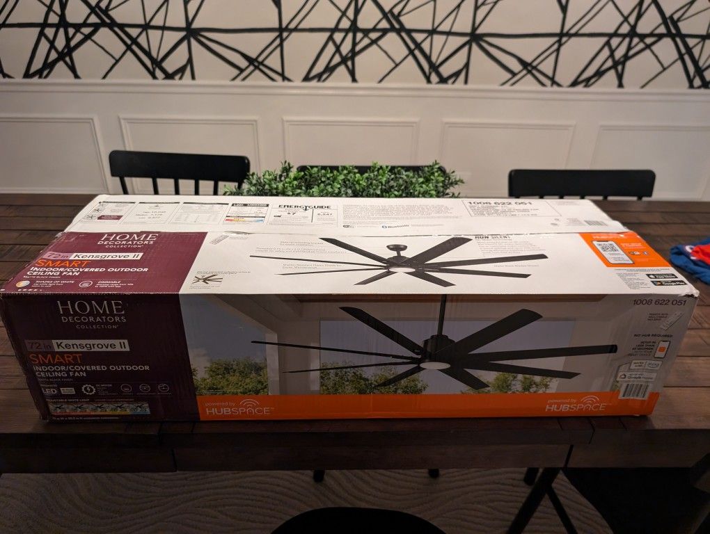 *BRAND NEW* Kensgrove II 72 in. Smart Indoor/Outdoor Matte Black Ceiling Fan with Remote - Hubspace
