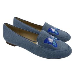 Talbots Ryan denim embroidery butterfly flats women’s Size 6M
