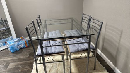 Glass Top Dining Table Set with 4 Chairs