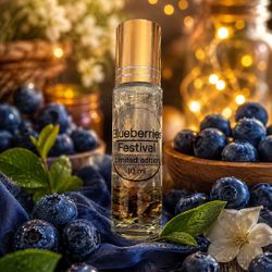 Blueberries Festival 10 mL Roll-On Perfume Oil Limited Edition Fruity Scent  A bright, juicy fragrance with a sweet blueberry-forward character, softe