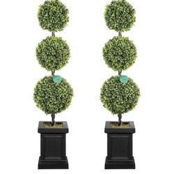 Colorspec 3.5ft Boxwood Outdoor Topiary Set of 2, Tall All Year Green Fake Plant Topiary Trees Artificial Outdoor Porch Trees with Sturdy Pot for Outd