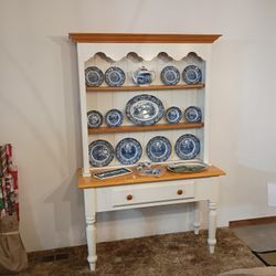 White With Oak Trim Vintage Hutch