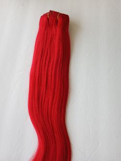 22" Red Thick Remy clip-on human hair extensions Get length & fullness Thumbnail