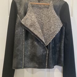 Vintage Ella Moss Bomber Jacket. Faux Suede/Leather & Sherling/Sherpa