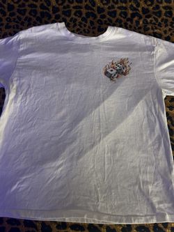 white and red "No Luck All God" tee