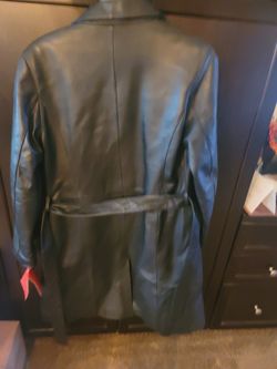 Long Juliano Celini leather jacket with belt for Sale in Fontana