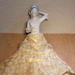 Vintage German Porcelain Bisque Full 9" Victorian Doll White Hair dress Legs #5