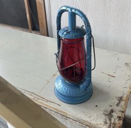 Monarch Dietz Tubular Oil Lantern Blue New York US Red 14”Original Glass VTG