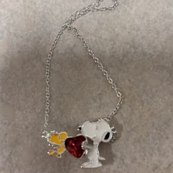 Peanuts Women's Snoopy Necklace 18"- Snoopy Jewelry with Woodstock and Heart Pendant