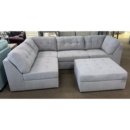 Light Grey Linen 5 Piece Sofa Sectional With Ottoman