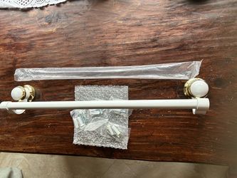 NEW! White and Gold Towel Bar with Hardware