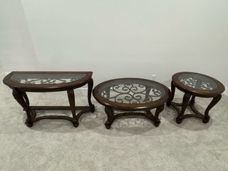 3-Piece Elegant Wood and Glass Coffee Table Set