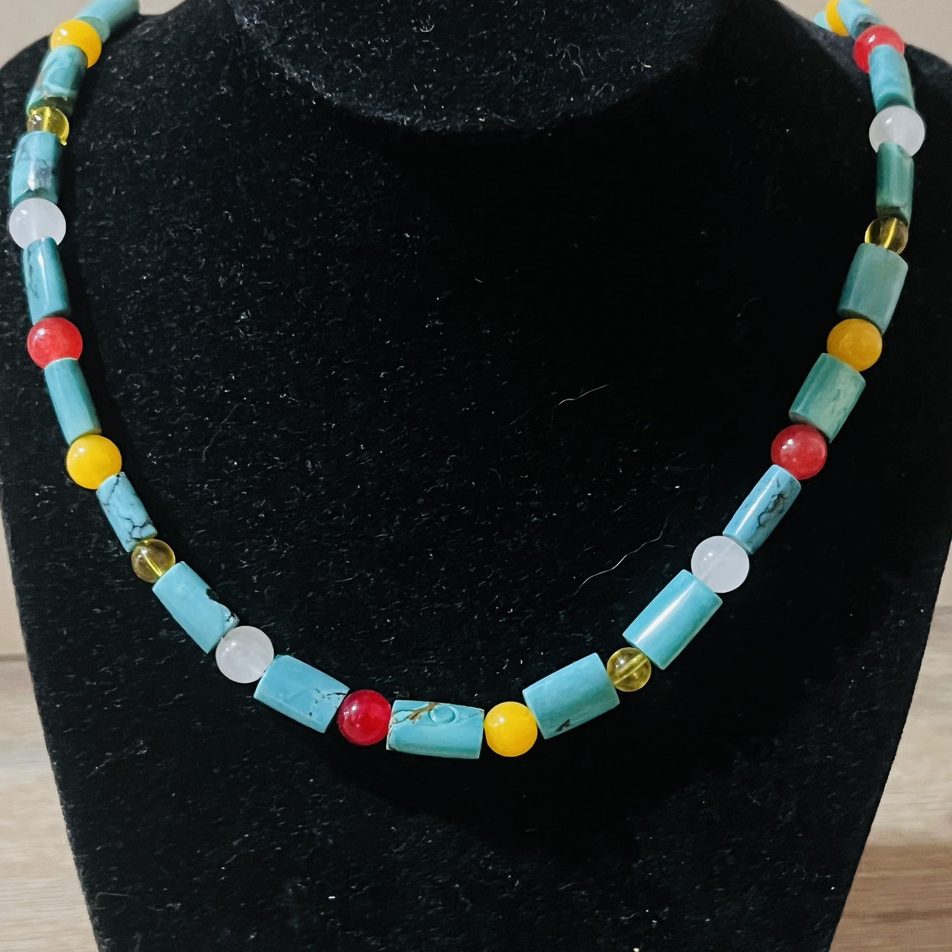 Natural Gemstone Black Spider Web Turquoise Necklace 