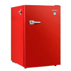 Upstreman 4.5 Cu Ft Retro Compact Refrigerator, Mini Fridge with Freezer for Bedroom, Adjustable Thermostat, Side Bottle Opener
