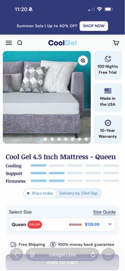 Queen Cool Gel Mattress Topper