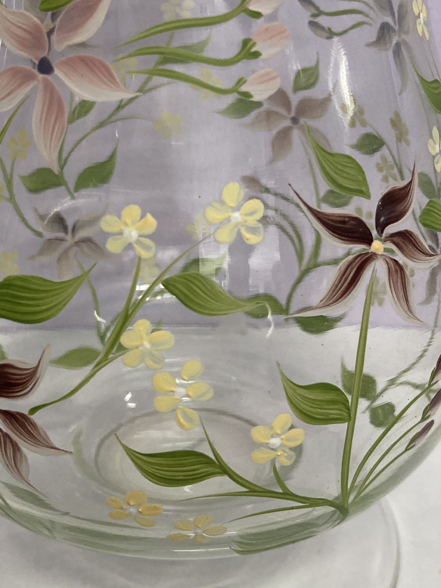 Glass Vase, Hand Painted Dainty Floral Design