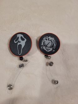 Scary Halloween Chucky or Ghost Face Badge Reels