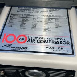 100 Psi 3/4 Hp Oilless Piston Air Compressor
