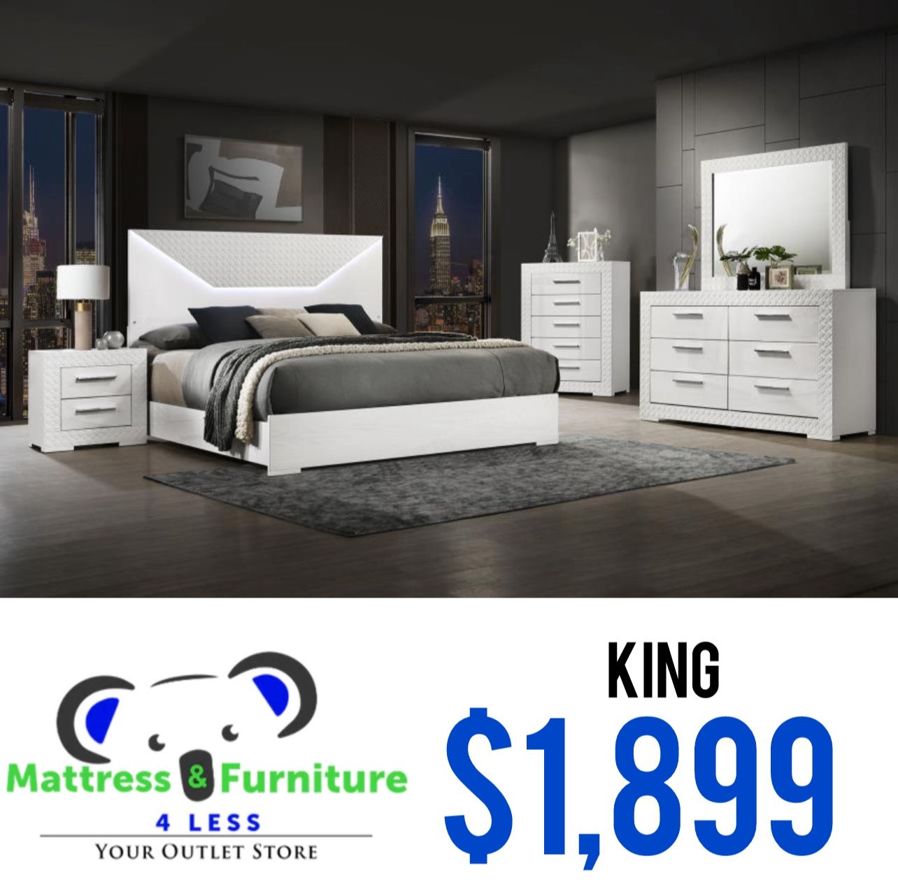 Ives 5-Piece King Bedroom Set White High Gloss