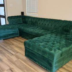 Elegant Emerald Velvet Sectional Sofa