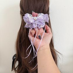 Purple flower ribbon scrunchie/hair tie