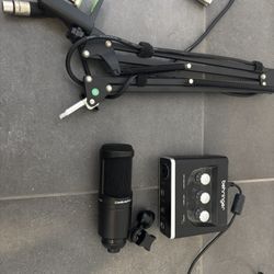 AT2020 Studio Microphone With Behringer U-Phoria UM2 And A Arm Stand 