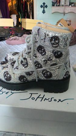 Betsey Johnson crystal skull boots