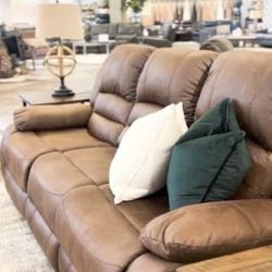 Brown Reclining Leather Couch - Easy Clean - Same Day Delivery