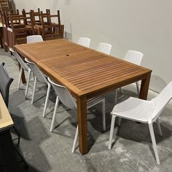 Brand New Open Box 9 Piece Rectangular Table With White Chaits Patio Dining Set | Ideal Furniture Set For Outdoor
