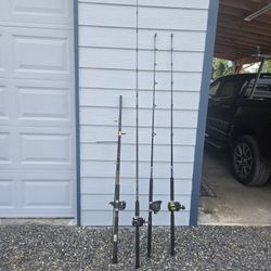 4 Fishing Poles And Reels 