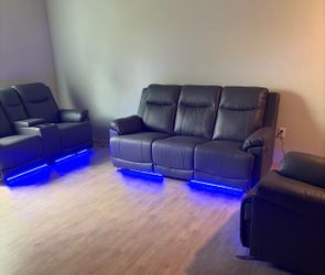 Power electric leather fully reclining three piece couch set