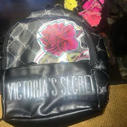 Victoria's Secret VS Monogram Floral Small City Backpack Black Embossed