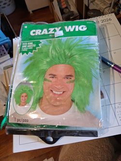 Crazy Wig, Green, Halloween. Unisex, New
