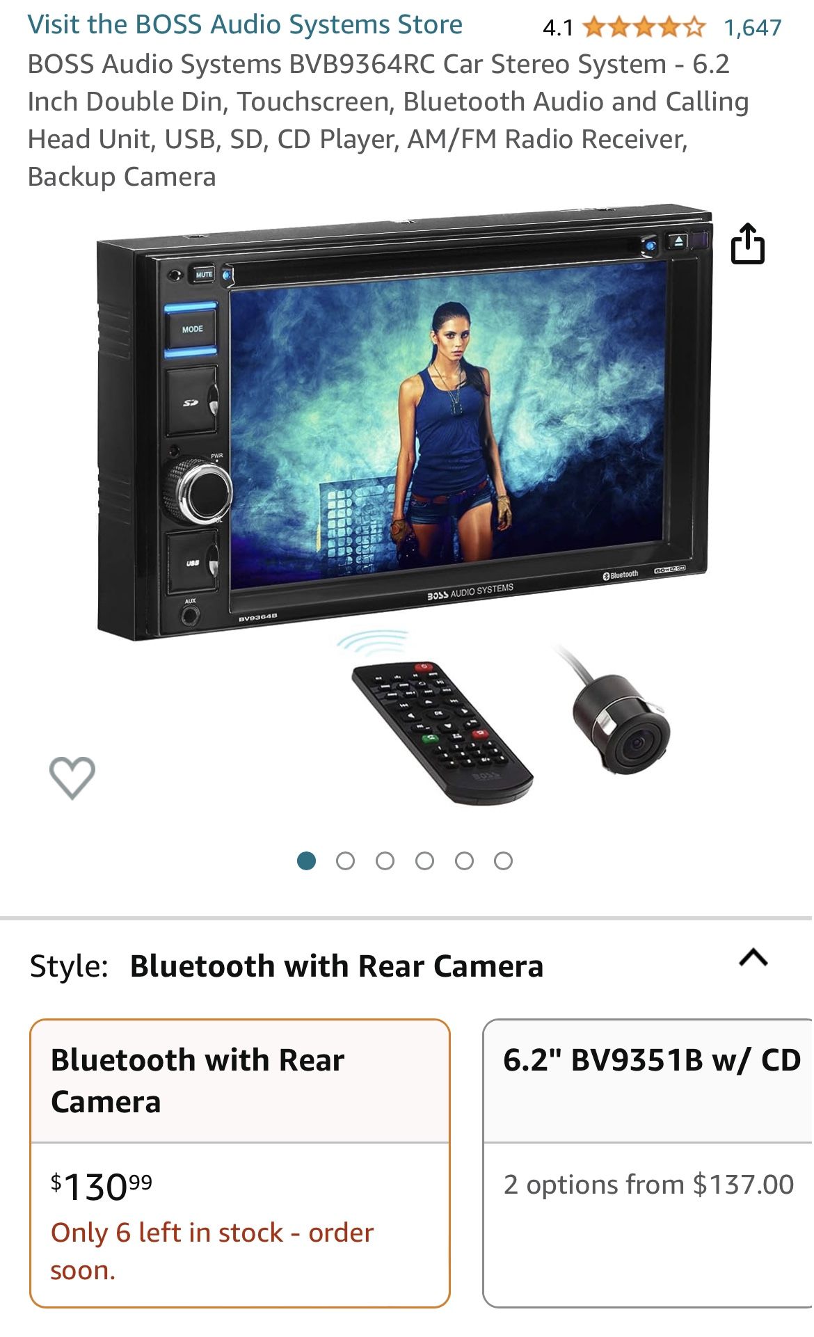 BOSS Audio Systems BVB9364RC Car Stereo System - 6.2 Inch Double Din, Touchscreen, Bluetooth Audio and Calling Head Unit, USB, SD, CD Player, AM/FM Ra