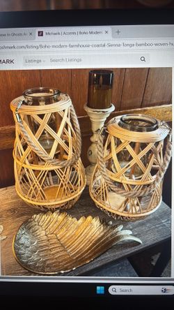 Tonga Bamboo Woven Hurricane Lanterns