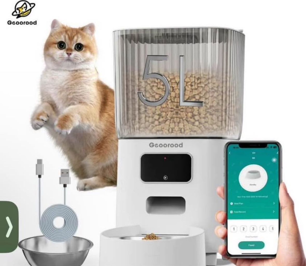 (New) 5L Stainless Steel Automatic Cat Feeder, APP Remote Control