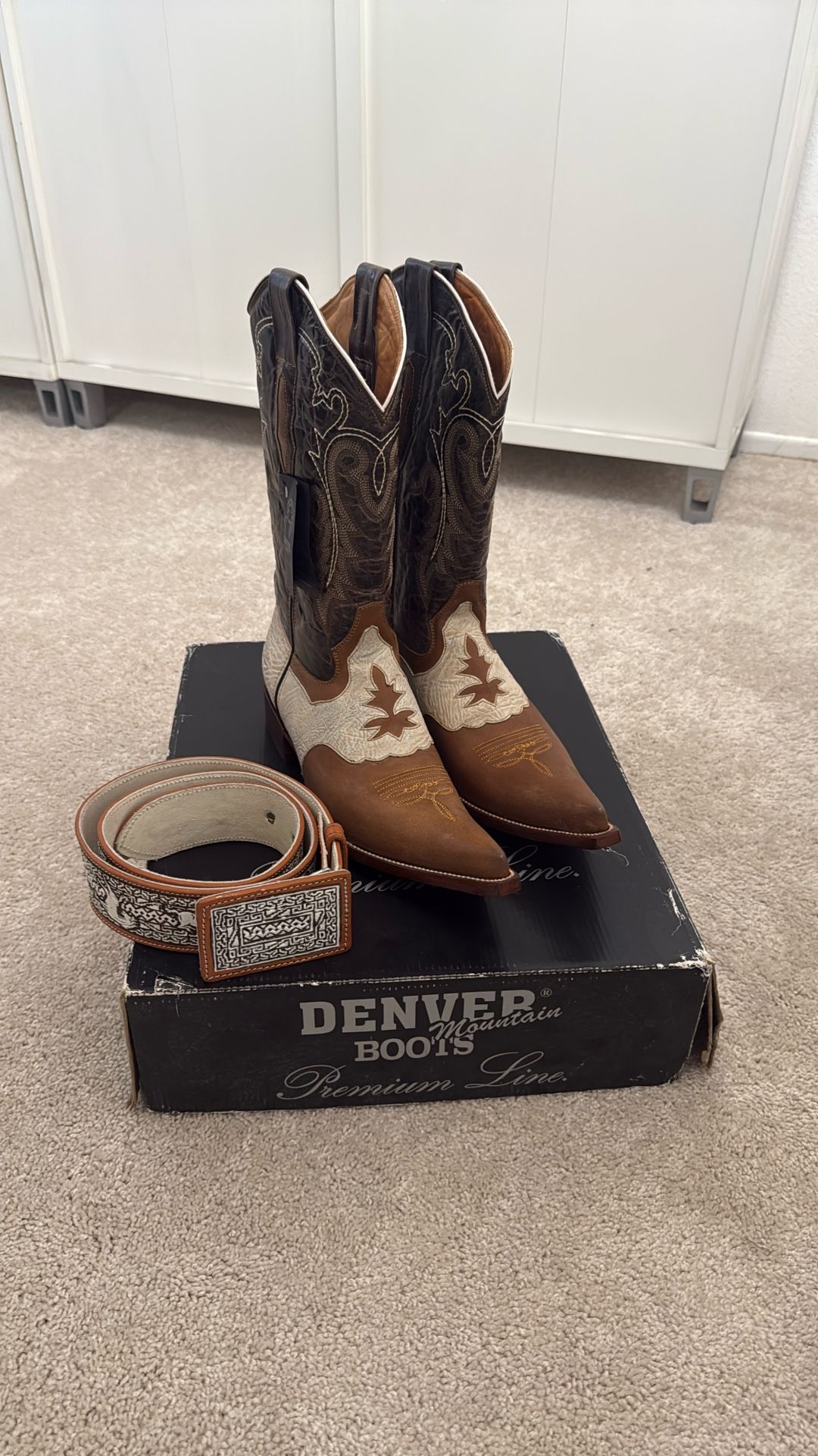 Genuine Leather Made In Mexico Men’s Cowboy Boots /and Belt wester Boots Size 11