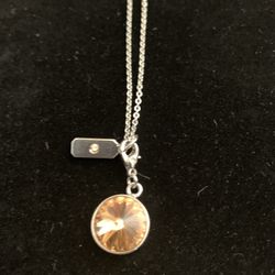 Handmade Silver Swarovski Chain Necklace With Citrine Colored Swarovski Crystal Pendant