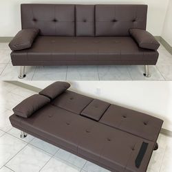 (New) $155 Futon Sofa Bed Folding Couch Living Room Furniture 65x30x31”, Grey/Brown 