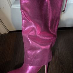 ✨ Pink Metallic Slouch Boots – Size 8 – $20✨