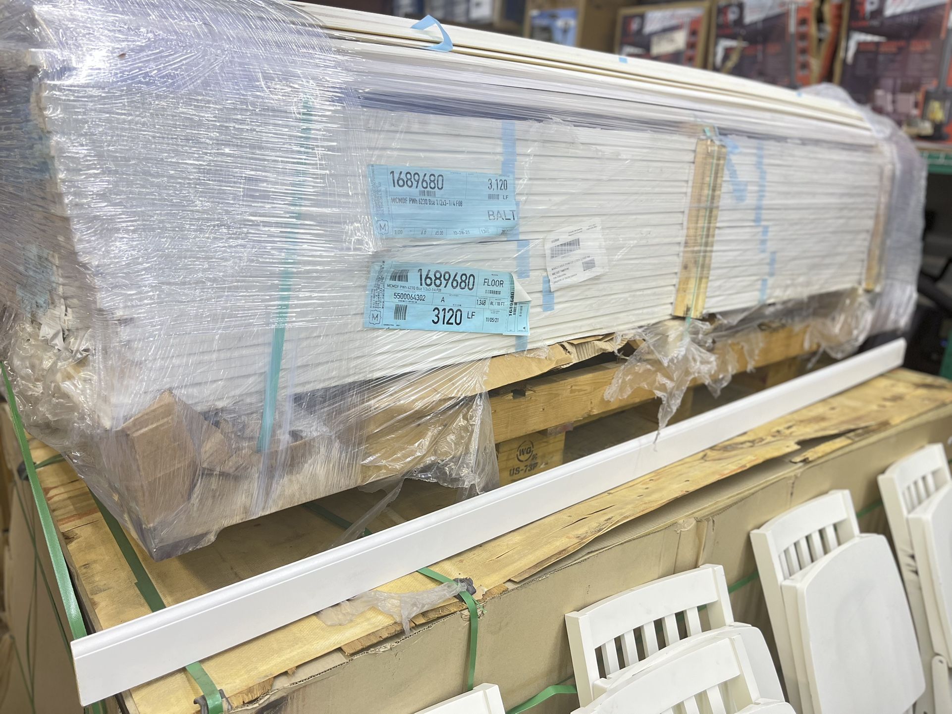 Thick x 3-1/4 in. Tall x 8 ft. Length MDF White Painted Baseboard