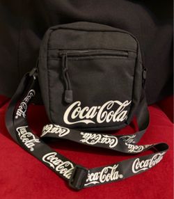 Coca-Cola Official Crossbody Bag Black Canvas Adj Strap 3 Pocket close to 6x6 inches  New no Tag