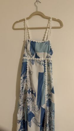 Blue & White Patchwork Print Maxi Dress 