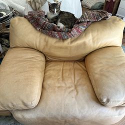 Oversized Tan Leather Chair & Ottoman