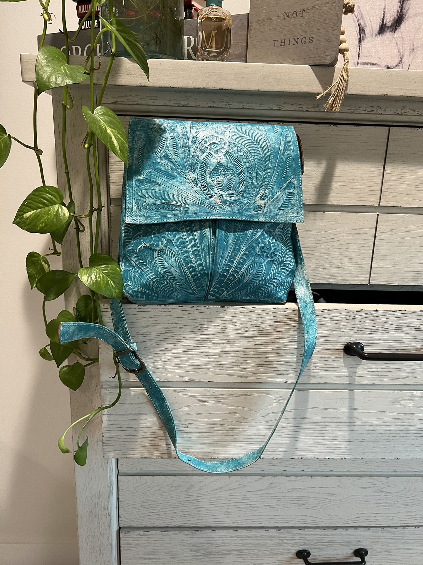 Leather Turquoise Blue Purse